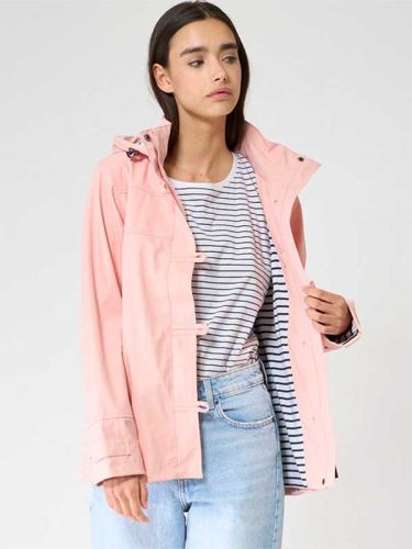 Women's Hooded Lightweight Sailor Raincoat with Toggles, Coral Pink