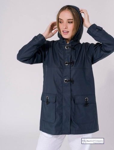 Women's Hooded Lightweight Raincoat with Toggles, Navy Blue SOLD OUT