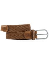 Women's Woven Elastic and Leather Belt - Camel Brown