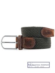 BillyBelt Woven Elastic and Leather Belt - Khaki Green