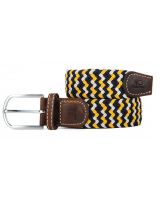Woven Elastic and Leather Belt - Navy/White/Yellow