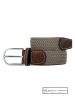 Woven Elastic and Leather Belt - Taupe