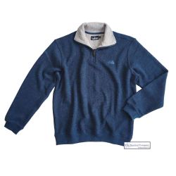 Men's Zip Neck Ribbed Knit Sweatshirt, Denim Blue