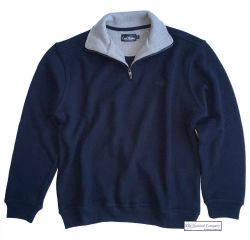 Men's Zip Neck Ribbed Knit Sweatshirt, Navy Blue