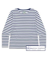 Women's Striped Breton Top, Lightweight Organic Cotton, Long Sleeves, White/Navy (only size UK10/FR38/US6)
