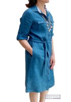 Linen Belted Shirt Dress, Teal Blue (only UK12 - FR40 - US8 left)