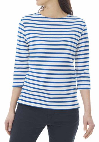 3/4 Sleeve Stripe Top, Cream/Dark Royal Blue
