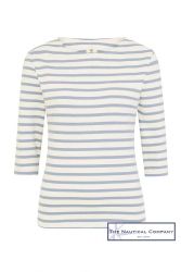 3/4 Sleeve Stripe Top, Cream/Pale Blue