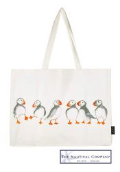Large Tote Bag, Cream with Puffins Print
