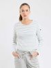 Women's White & Sage Striped Breton Top, Thick Cotton