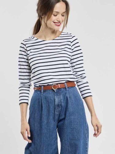Armor-Lux Ladies' White & Dark Navy Breton Top - Light Cotton