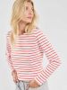 Women's White & Coral Striped Breton Top, Thick Cotton