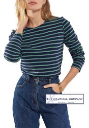 Women's Navy & Green Striped Breton Top, Thick Cotton (only UK08 - FR36 - US4 left)