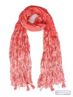 Coastal Tassel Scarf, Coral/White - SOLD OUT