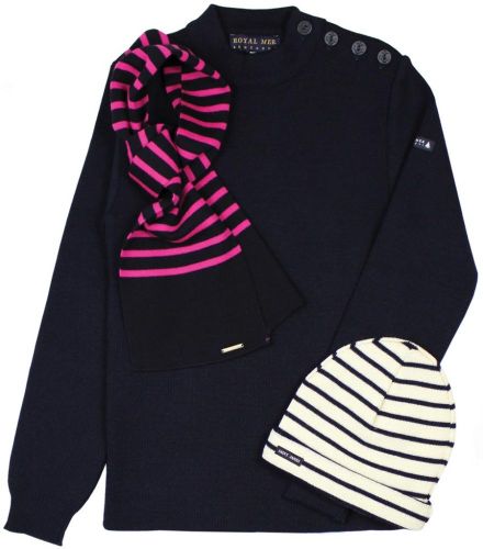 Ladies' Plain Navy Blue Breton Sweater