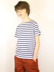 Boy's Breton Top, Short Sleeves, White/Navy Stripes