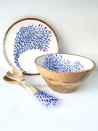 Medium Mango Wood Round Platter - Shoal of Fish