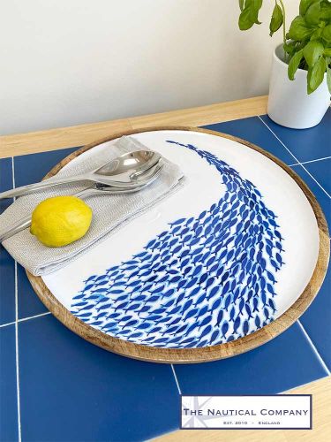 Large Mango Wood Round Platter - Shoal of Fish