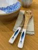 Mango wooden salad servers - blue fish