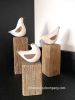 Family of 3 Hand Carved Wooden Birds on Blocks